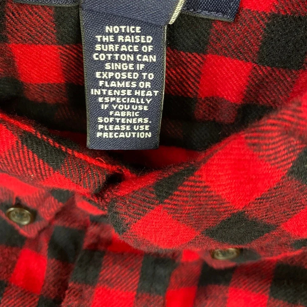 Lands End Flannel Shirt Mens L Red Black Buffalo Plaid 100% Cotton Tailored Fit
